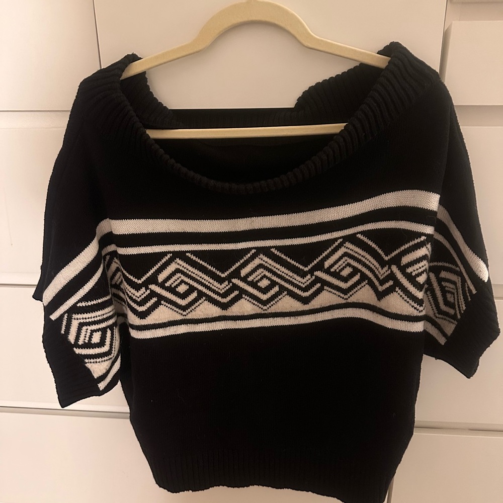 White House Black Market Off-the-Shoulder Sweater in Black and White